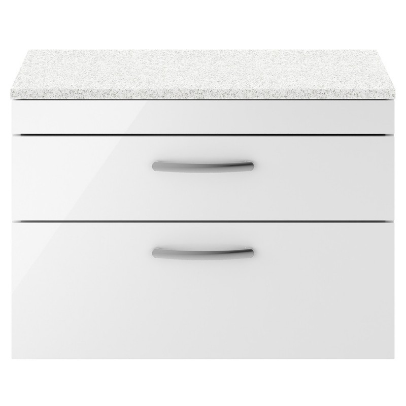 Athena 800mm 2 Drawer Wall Hung Vanity With Sparkling White Worktop - Gloss White Athena 800mm 2 Drawer Wall Hung Vanity With Sparkling White Worktop - Gloss White
