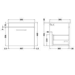 Athena 500mm Wall Hung Cabinet & Minimalist Basin - Gloss Grey - Technical Drawing