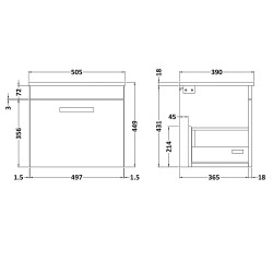 Athena 500mm Wall Hung Cabinet & Worktop - Gloss Grey - Technical Drawing