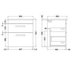 Athena 500mm Wall Hung Cabinet & Minimalist Basin - Gloss Grey - Technical Drawing