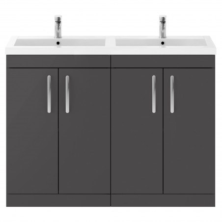 Athena 1200mm Freestanding Cabinet & Twin Polymarble Basin - Gloss Grey