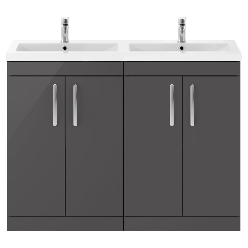 Athena 1200mm 4 Drawer Freestanding Cabinet With Double Ceramic Basin - Gloss Grey Athena 1200mm 4 Drawer Freestanding Cabinet With Double Ceramic Basin - Gloss Grey