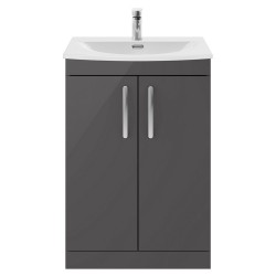 Athena 600mm Freestanding Cabinet With Curved Basin - Gloss Grey