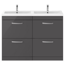 Athena 1200mm 4 Drawer Freestanding Cabinet With Double Ceramic Basin - Gloss Grey