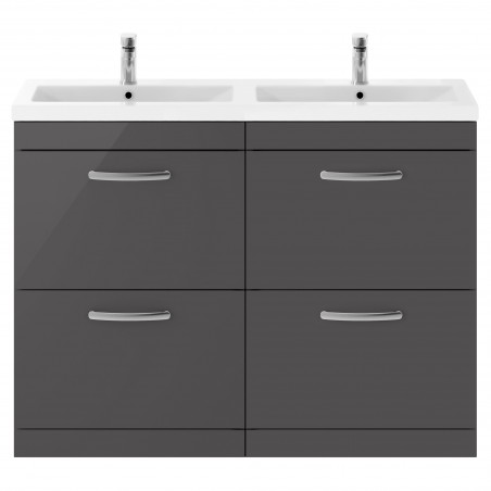 Athena 1200mm 4 Drawer Freestanding Cabinet With Double Ceramic Basin - Gloss Grey