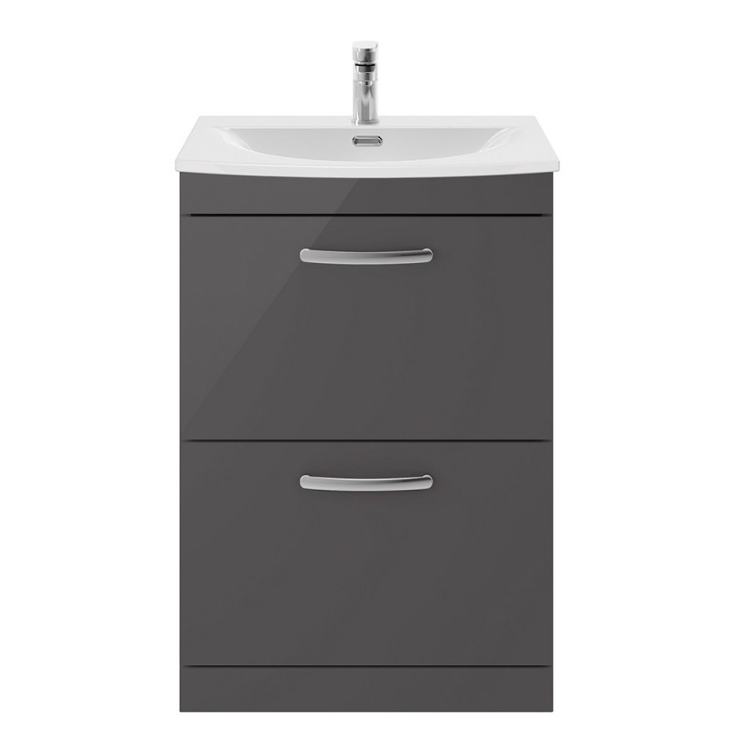 Athena 600mm Freestanding Cabinet With Curved Basin - Gloss Grey Athena 600mm Freestanding Cabinet With Curved Basin - Gloss Grey