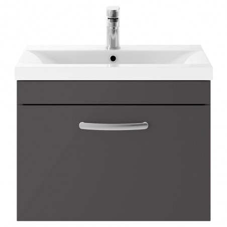 Athena 600mm Wall Hung Cabinet & Mid-Edge Basin - Gloss Grey