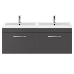 Athena 1200mm Wall Hung Cabinet & Twin Polymarble Basin - Gloss Grey