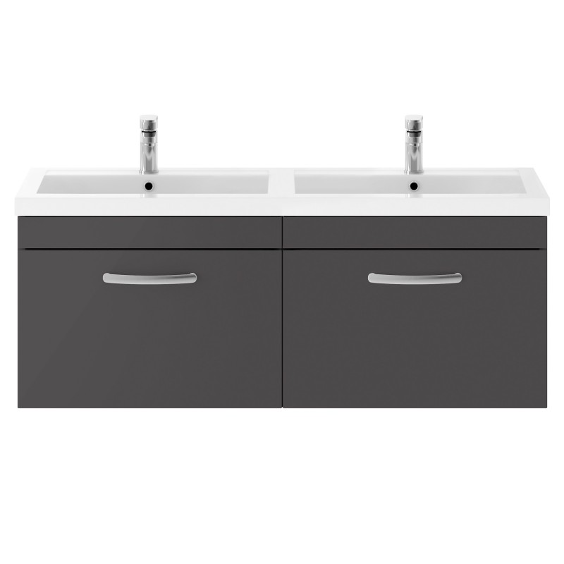 Athena 1200mm Wall Hung Cabinet & Twin Polymarble Basin - Gloss Grey Athena 1200mm Wall Hung Cabinet & Twin Polymarble Basin - Gloss Grey