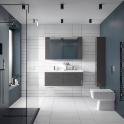 Athena 1200mm Wall Hung Cabinet & Twin Polymarble Basin - Gloss Grey - Insitu