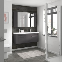Athena 1200mm Wall Hung Cabinet & Twin Polymarble Basin - Gloss Grey - Insitu