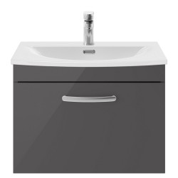 Athena 600mm Wall Hung Cabinet With Curved Basin - Gloss Grey
