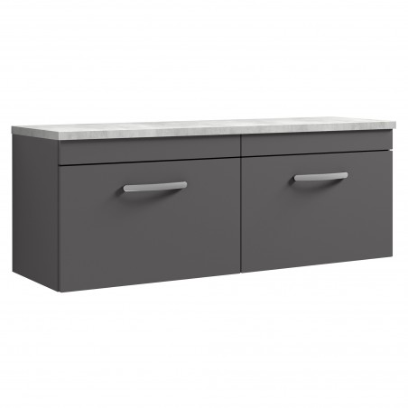 Athena 1200mm Wall Hung 2 Drawer Unit & Laminate Worktop - Gloss Grey/Bellato Grey