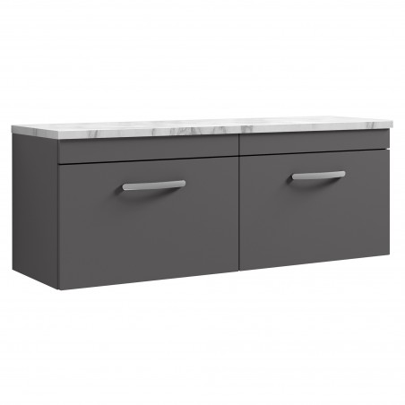 Athena 1200mm Wall Hung 2 Drawer Unit & Laminate Worktop - Gloss Grey/Carrera Marble