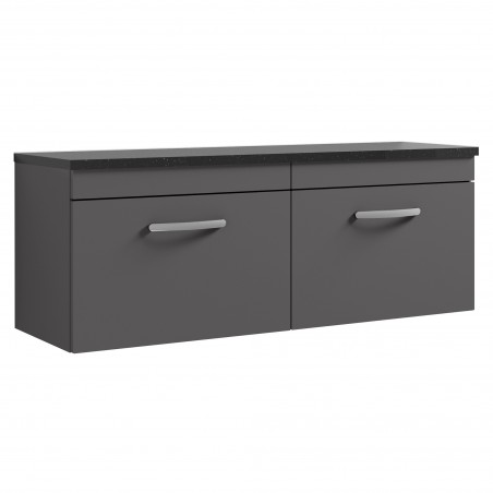 Athena 1200mm Wall Hung 2 Drawer Unit & Laminate Worktop - Gloss Grey/Sparkle Black