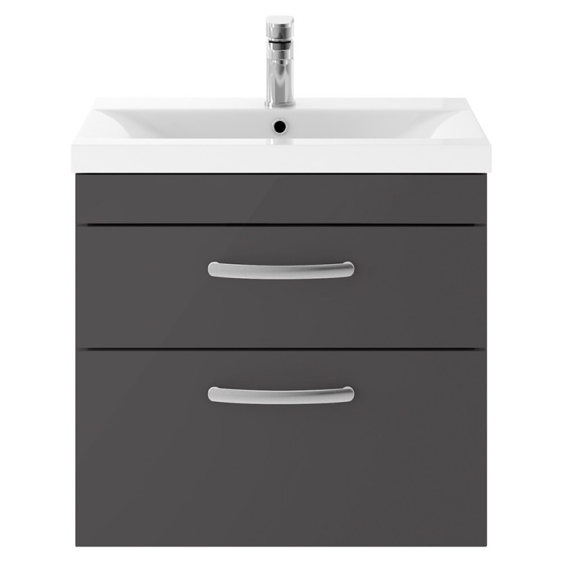 Athena 600mm Wall Hung Cabinet & Mid-Edge Basin - Gloss Grey Athena 600mm Wall Hung Cabinet & Mid-Edge Basin - Gloss Grey