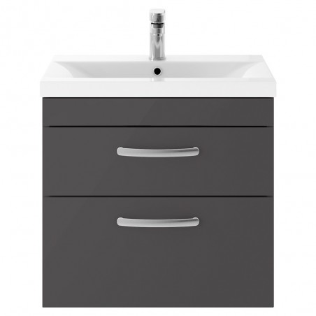 Athena 600mm Wall Hung Cabinet & Mid-Edge Basin - Gloss Grey