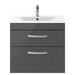 Athena 600mm Wall Hung Cabinet & Minimalist Basin - Gloss Grey