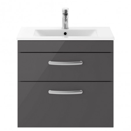 Athena 600mm Wall Hung Cabinet & Minimalist Basin - Gloss Grey