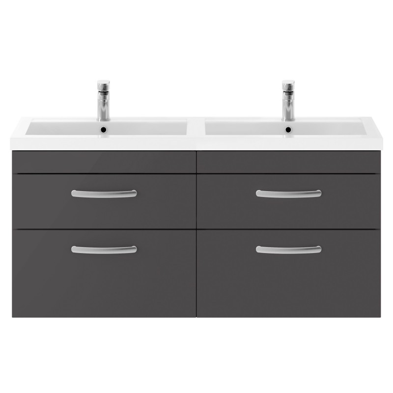 Athena 1200mm Wall Hung Cabinet & Twin Polymarble Basin - Gloss Grey Athena 1200mm Wall Hung Cabinet & Twin Polymarble Basin - Gloss Grey