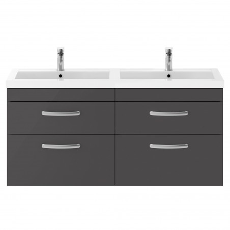 Athena 1200mm Wall Hung Cabinet & Twin Polymarble Basin - Gloss Grey