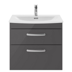 Athena 600mm Wall Hung Cabinet With Curved Basin - Gloss Grey