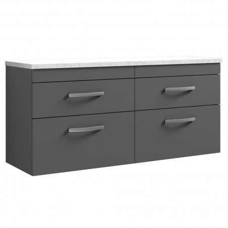 Athena 1200mm Wall Hung 4 Drawer Unit & Laminate Worktop - Gloss Grey/Sparkle White