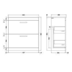 Athena 800mm Freestanding Cabinet & Worktop - Gloss Grey - Technical Drawing