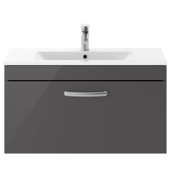 Athena 800mm Wall Hung Cabinet & Minimalist Basin - Gloss Grey