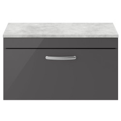 Athena 800mm Single Drawer Wall Hung Cabinet With Grey Worktop - Gloss Grey