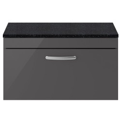 Athena 800mm Single Drawer Wall Hung Cabinet With Sparkling Black Worktop - Gloss Grey