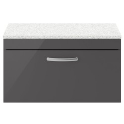 Athena 800mm Single Draw Wall Hung Cabinet With Sparkling White Worktop - Gloss Grey