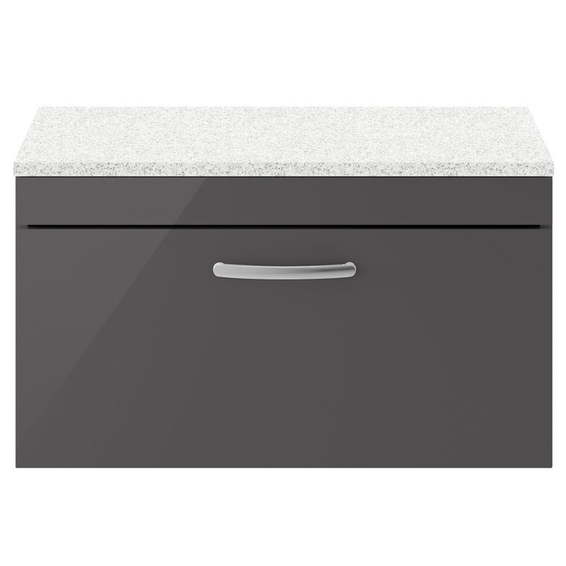 Athena 800mm Single Draw Wall Hung Cabinet With Sparkling White Worktop - Gloss Grey Athena 800mm Single Draw Wall Hung Cabinet With Sparkling White Worktop - Gloss Grey