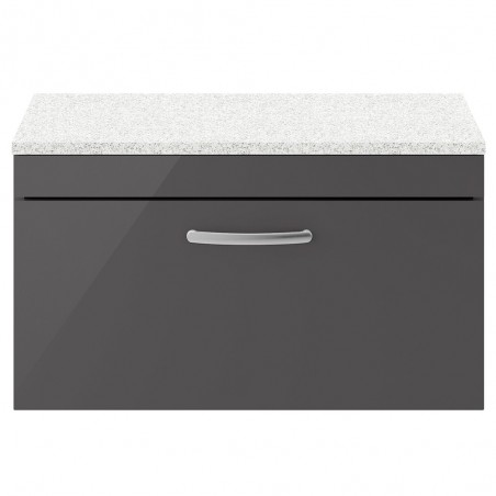 Athena 800mm Single Draw Wall Hung Cabinet With Sparkling White Worktop - Gloss Grey