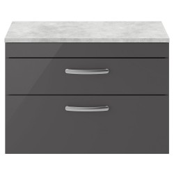 Athena 800mm 2 Drawer Wall Hung Cabinet With Grey Worktop - Gloss Grey