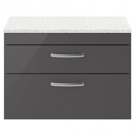 Athena 800mm 2 Drawer Wall Hung Cabinet With Sparkling White Worktop - Gloss Grey