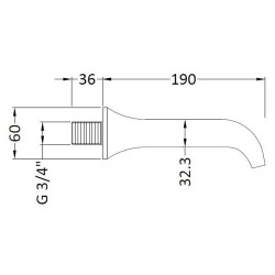 Chrome Wall Mounted Bath Spout - Technical Drawing