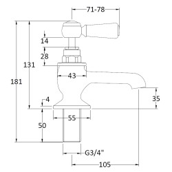 Topaz lever bath taps - Technical Drawing