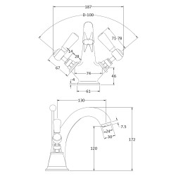 Topaz lever mono basin mixer - Technical Drawing