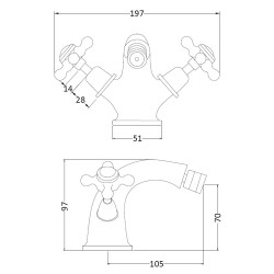 Topaz Mono Bidet Mixer - Technical Drawing