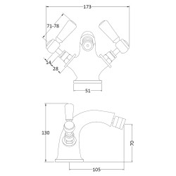 Topaz Lever Mono Bidet Mixer - Technical Drawing