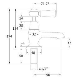 Topaz Black lever basin taps - Technical Drawing