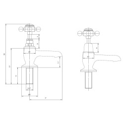 Topaz Black Dome Basin Taps - Technical Drawing