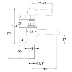 Topaz Black Hex Lever basin taps - Technical Drawing