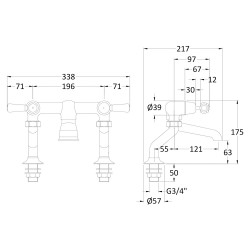 Deck Mount Bath Filler Dome Lever - Technical Drawing