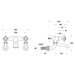 Wall Mount Bath Filler Dome Crosshead - Technical Drawing