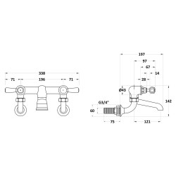 Wall Mount Bath Filler Hex Lever - Technical Drawing