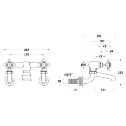 Wall Mount Bath Filler Hex Crosshead - Technical Drawing