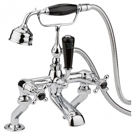 Topaz Black Crosshead Bath Shower Mixer with Shower Kit Dome Collar