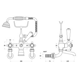 Wall Mounted Bath Shower Mixer - Technical Drawing